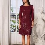 VESTIDO DE LENTEJUELAS COLOR VINO BRILLANTE PARA FIESTA