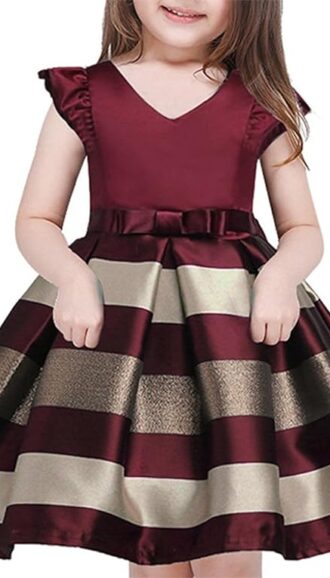VESTIDO DE RAYAS PARA NINAS PARA FIESTA DE BODA COLOR VINO