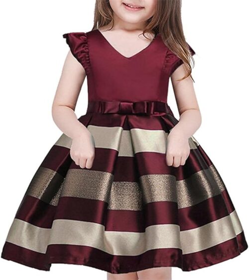 VESTIDO DE RAYAS PARA NINAS PARA FIESTA DE BODA COLOR VINO