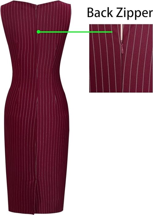 VESTIDO DE TUBO AJUSTADO COLOR VINO CON CREMALLERA FRONTAL