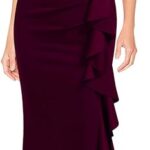 VESTIDO LARGO DE COCTEL ESTILO SIRENA CON ABERTURA COLOR VINO