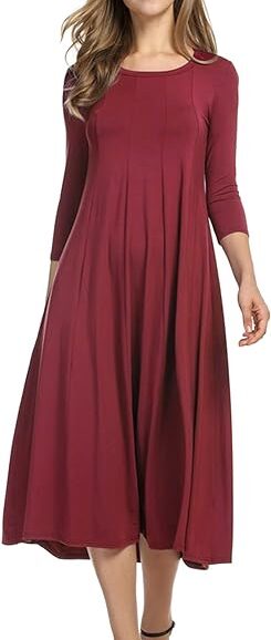 VESTIDO MIDI ACAMPANADO MANGA 3-4 VINO