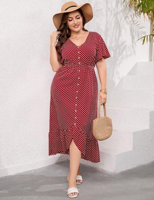 VESTIDO VERANIEGO TALLA GRANDE MANGA CORTA COLOR VINO